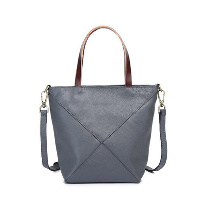 Elegant Genuine Leather Shoulder Bag - Stylish Folding Geometric Bucket Bag & Large Capacity Tote for Women hobo
