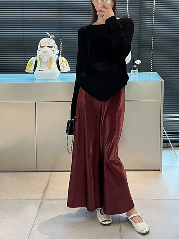 Acetate Satin Fishtail Skirt Women Simple Graceful Drooping Slimming Sheath A line Mid Length Skirt