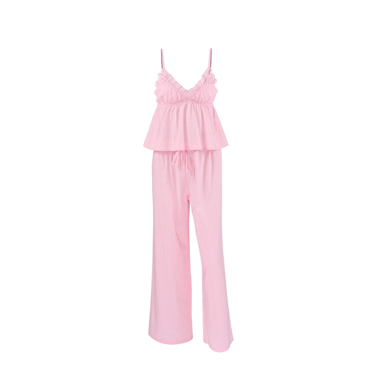 Spring Summer Cotton Pajamas Set Jacquard Suspender Trousers Two Piece Set Exclusive for Ladies Homewear