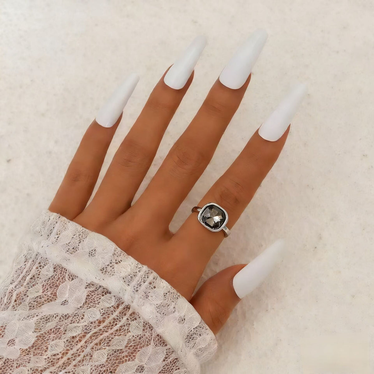 Luxury Acrylic Black Diamond Ring Minimalist Geometric Square Band