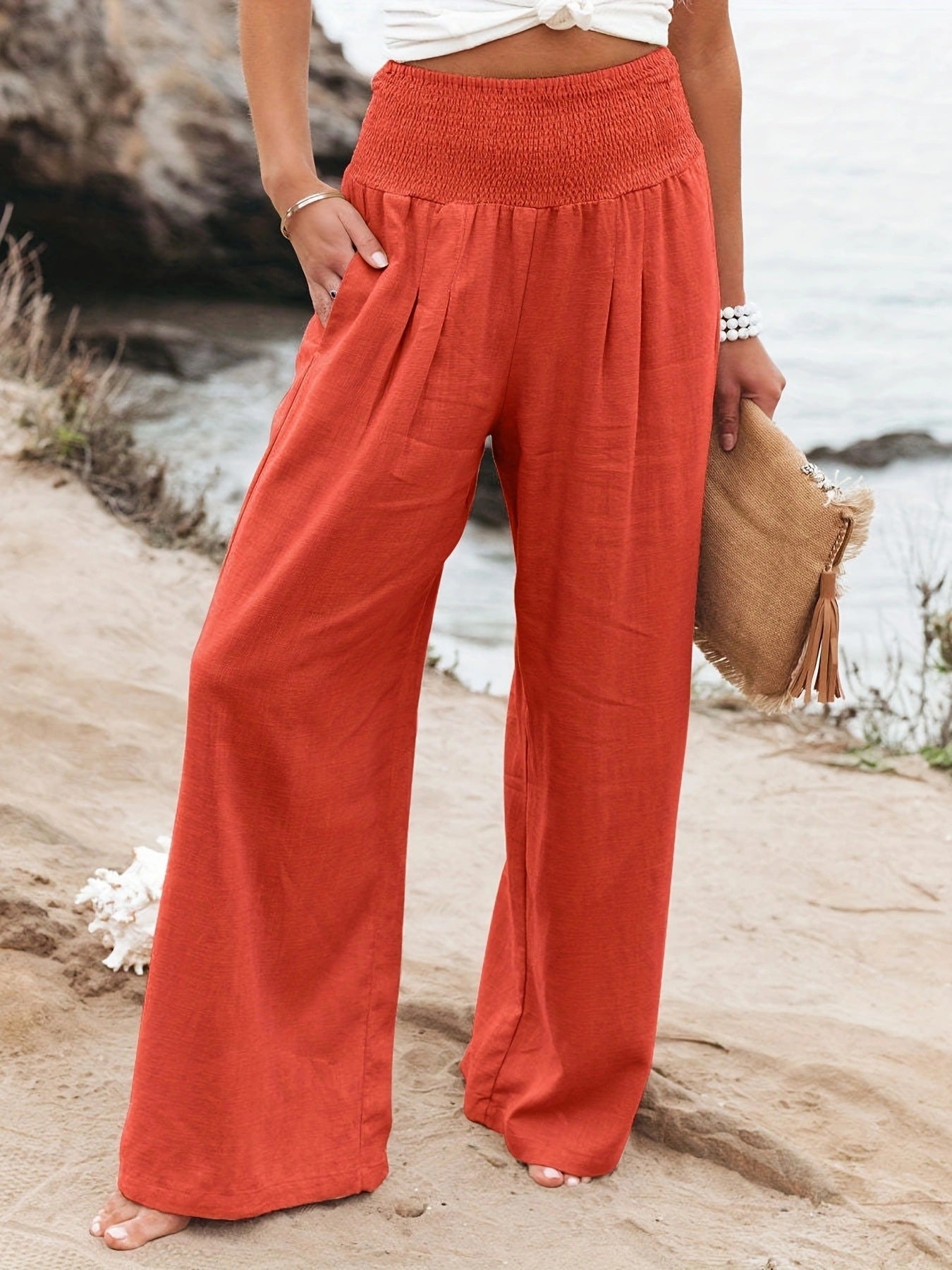 Spring Summer Women Casual Trousers Casual Cotton Distressed Mid Waist Trousers Outer Wear