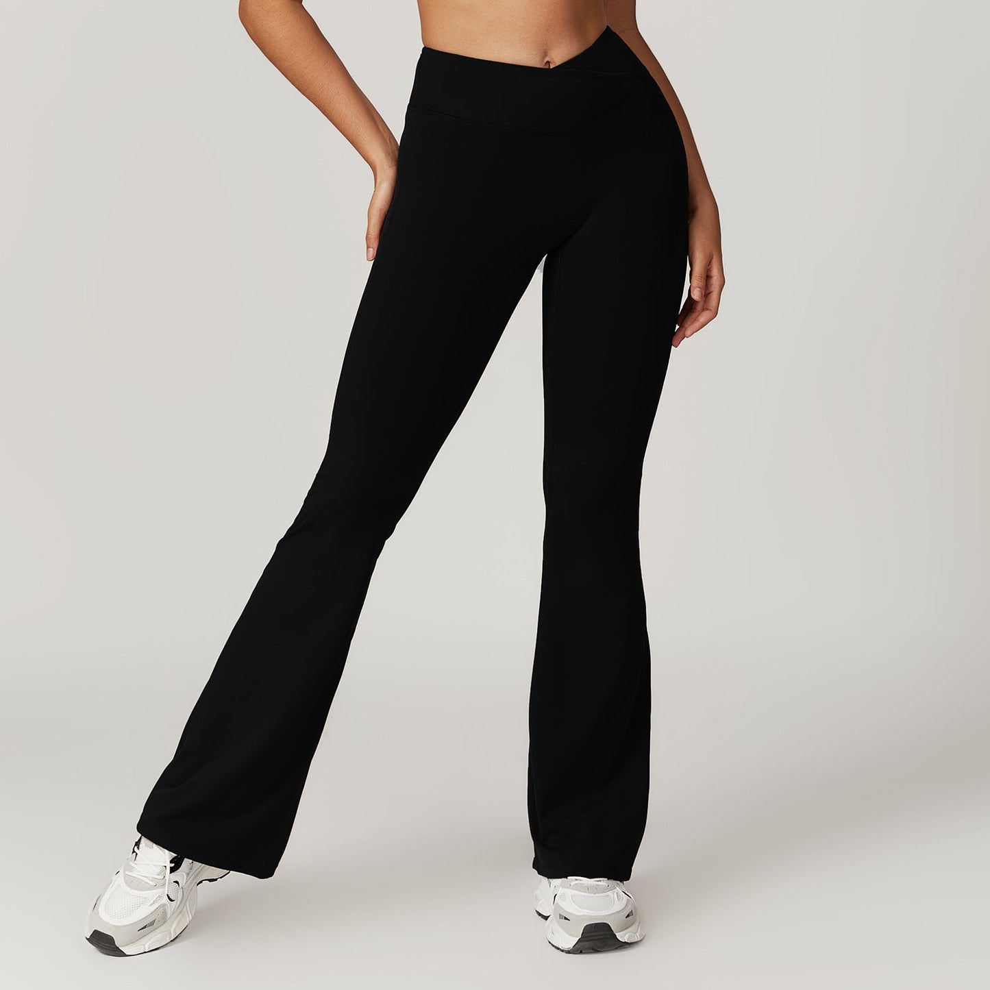Sollinarry Sustainable Recycled Quick Dry Hip Raise Yoga Bell Bottom Pants Nude Feel Cross High Waist Tight Casual Sports Wide Leg Pants