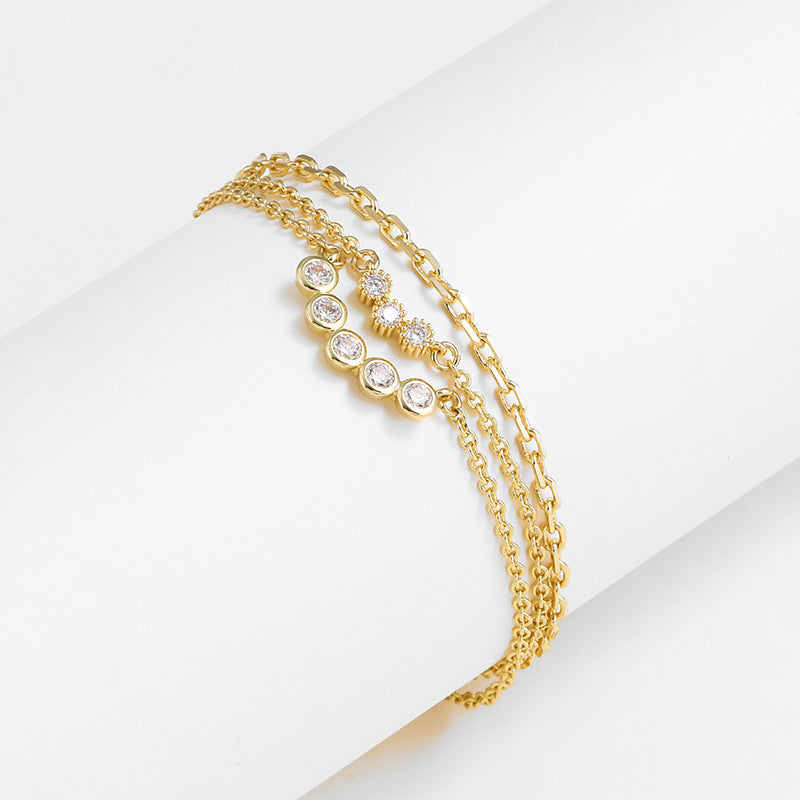Natural Pearl Double Row Stacked Bracelet Simple Diamond Lock Set Bracelet