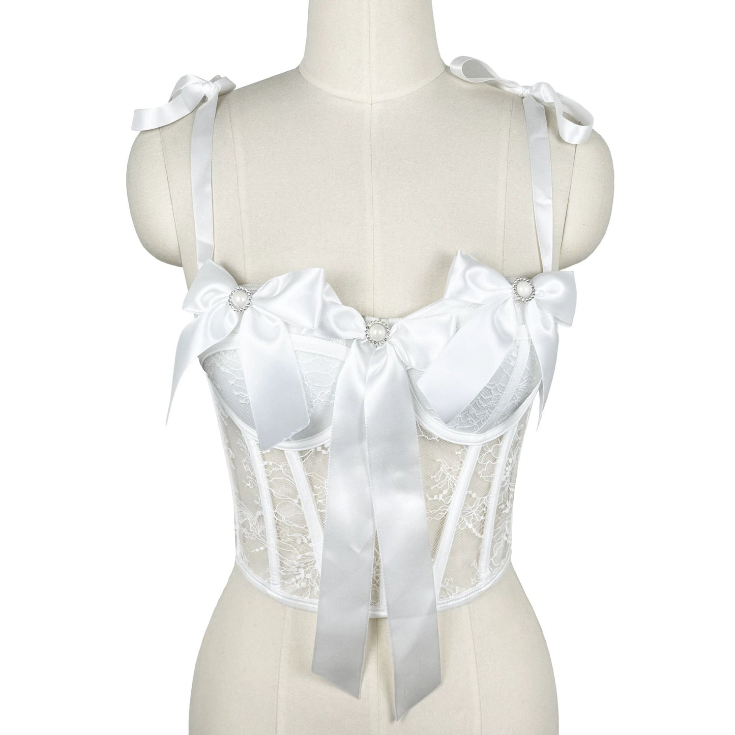 Lace Bow Boning Corset Bra Sexy Slimming Fish Hanging Tube Top Women Short Camisole Strap