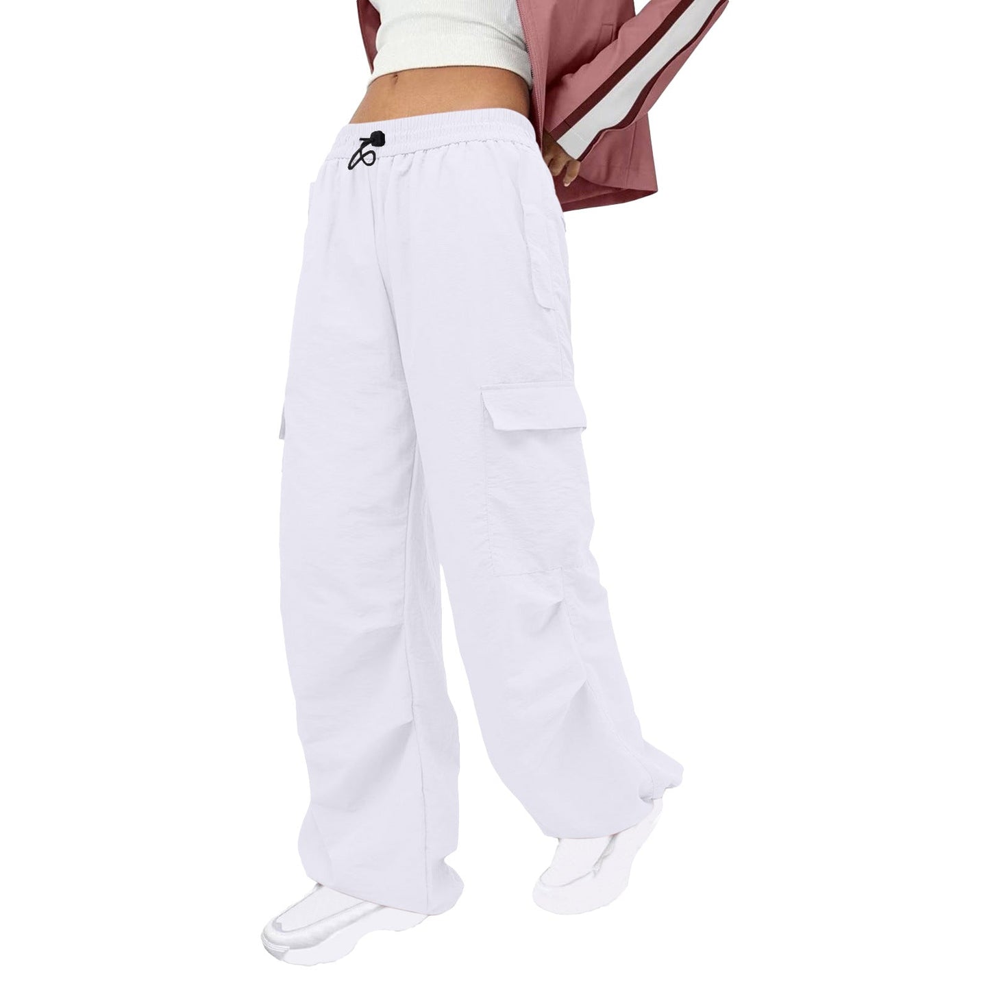 Women Clothing Solid Color Nylon Multi Pocket Loose Cargo Pants