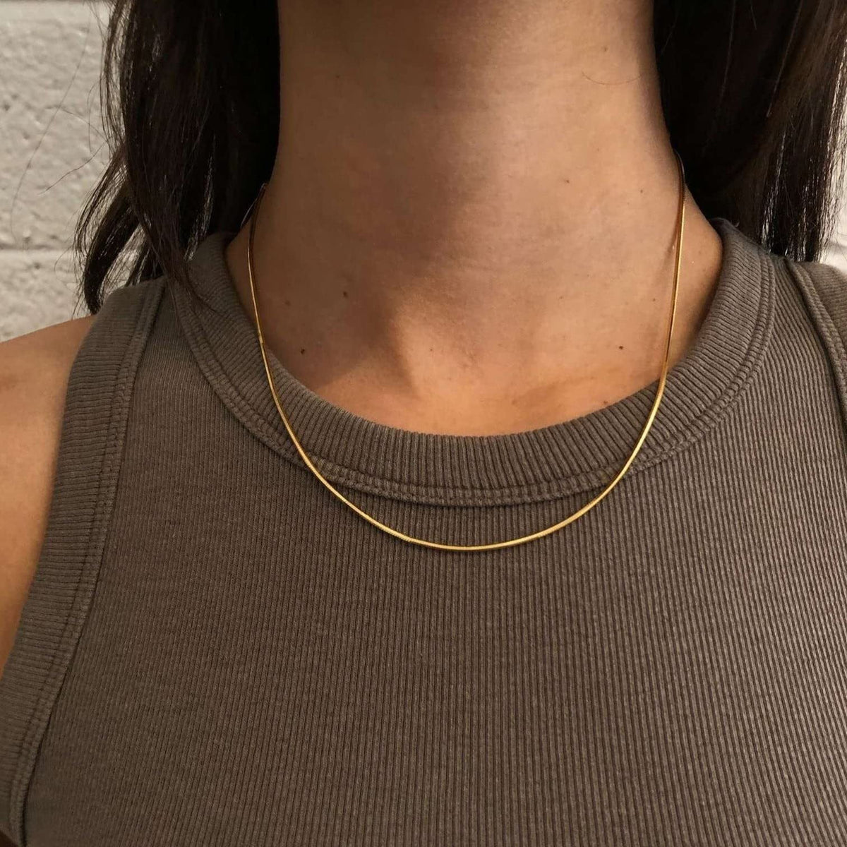14K Gold Plated Herringbone Choker Necklace - Dainty Thin Snake Chain Layered Jewelry for Women