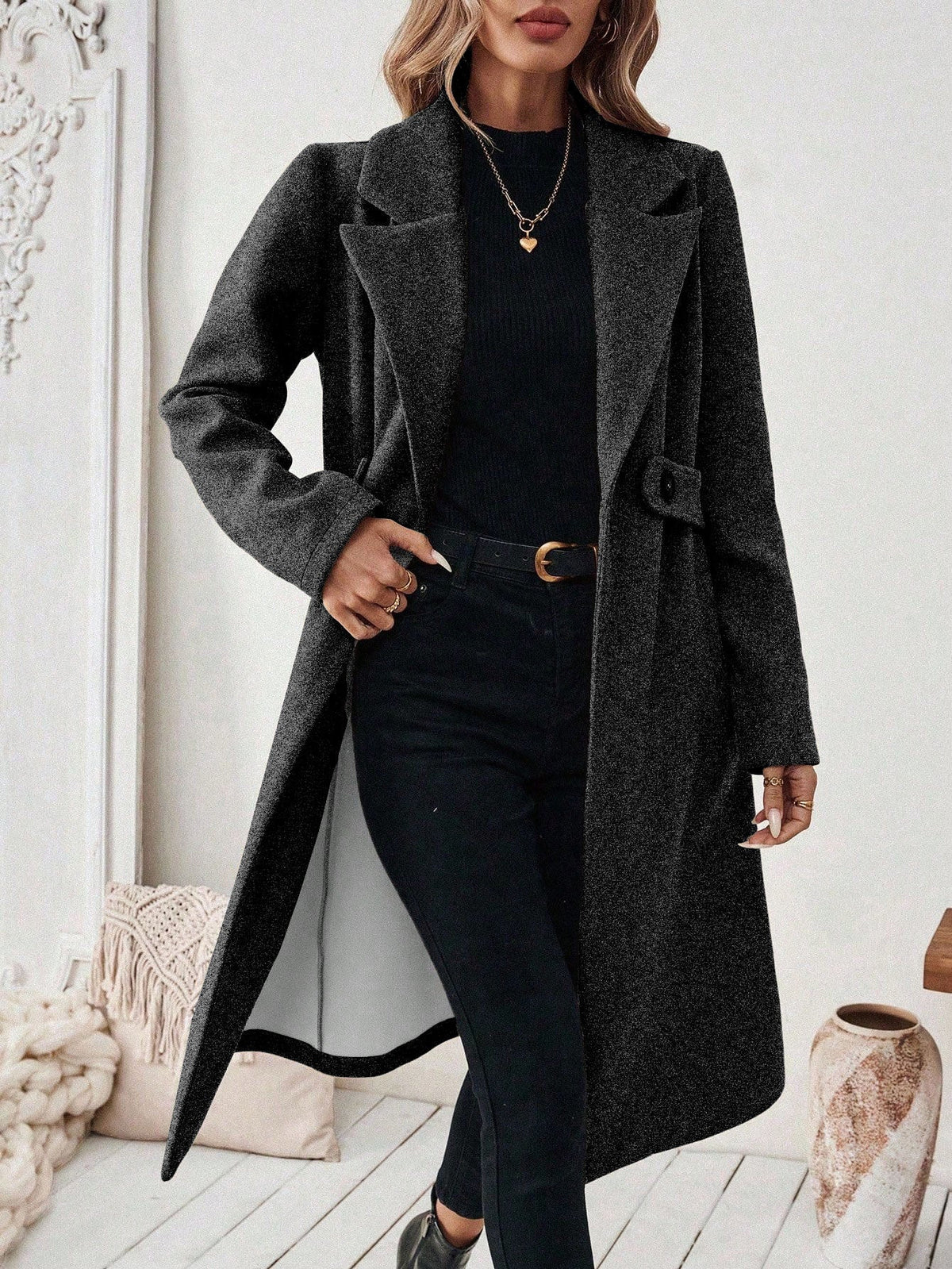 Autumn Winter Woolen Coat Long Collared Slim Fit Slimming Women Woolen Coat