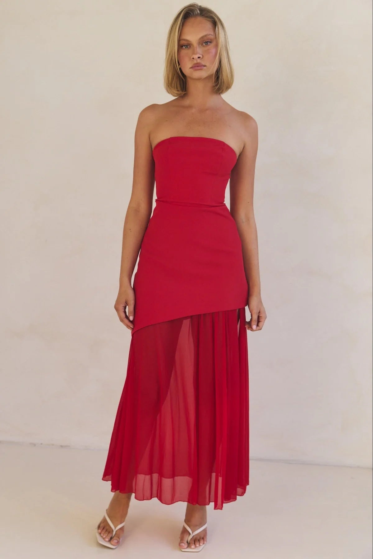 Elegant Sexy Tube Top Package Hip Mesh Stitching Solid Color Dress Long