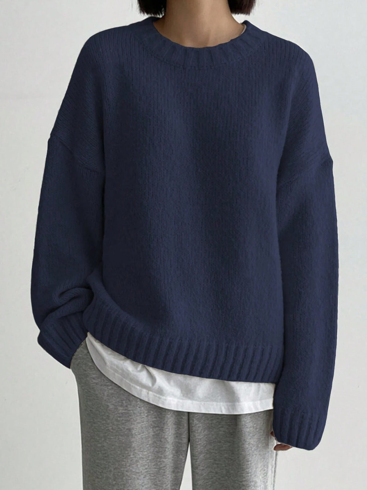 Solid Color Idle All Match round Neck Thickened Solid Color Knitwear Women Autumn Winter Pullover Long Sleeve Sweater