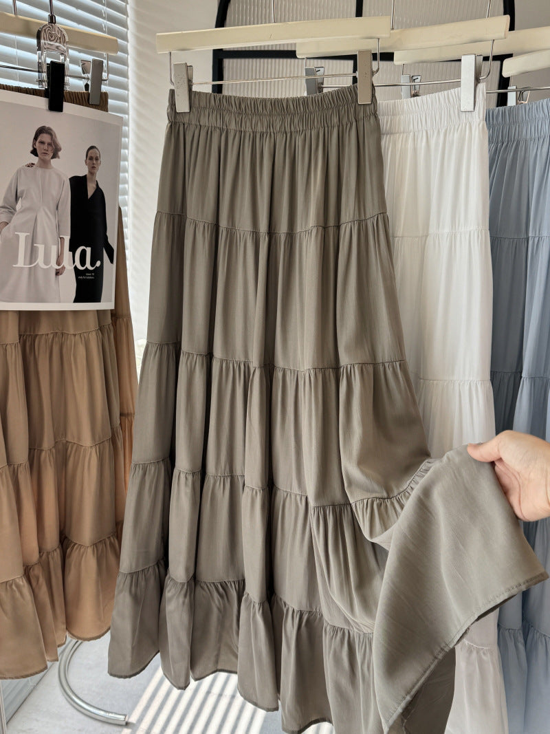 High Waist Slimming Tiered Skirt Women Spring Gentle Wild Big Hem Umbrella Skirt A Line Dress