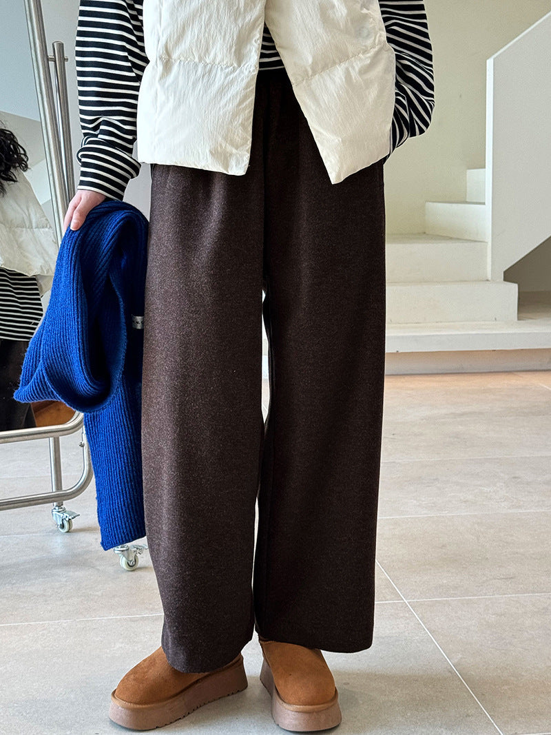Autumn Winter Cashmere Grandma Pants Cropped Wide Leg Pants Elastic Waist Wool Woolen Pants Women