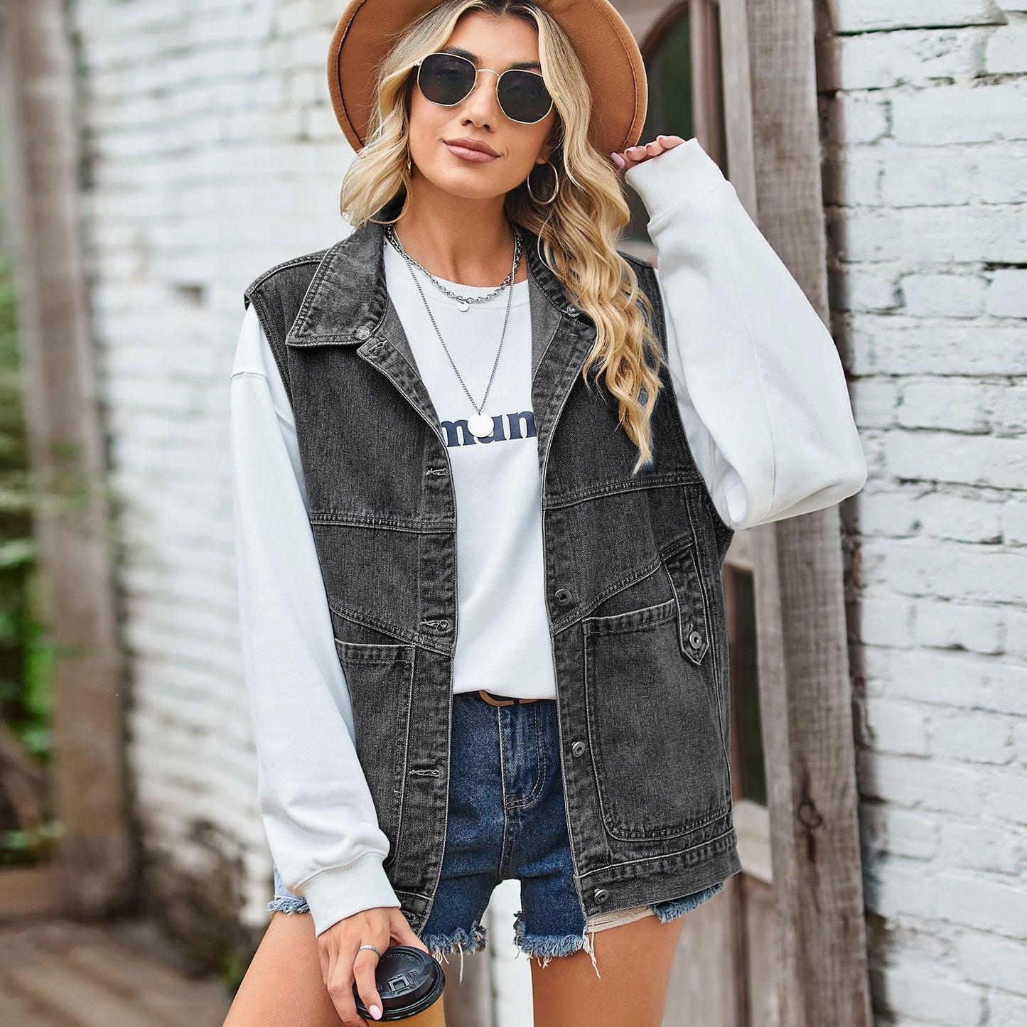 Women Clothing Loose Denim Waistcoat Vest Casual Vest
