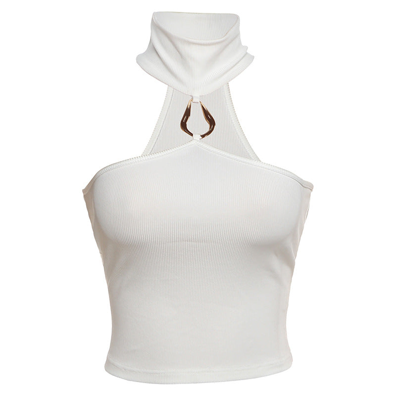 Women Clothing Summer Pure Sexy Sleeveless Slim Fit Cropped Halter Vest