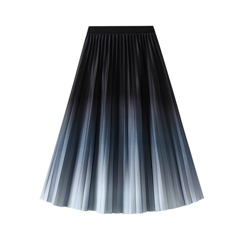 Gradient Skirt Women Spring Autumn Elastic High Waist Slimming Pleated Skirt Drape Midi Skirt