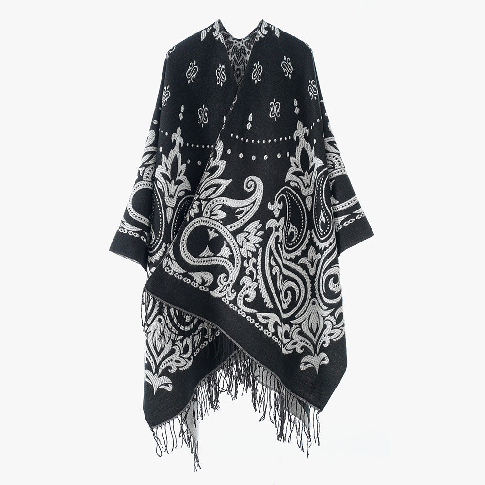 Retro Ethnic Print Shawl Thickening Large Kerchief Autumn Winter Warm Warm Shawl