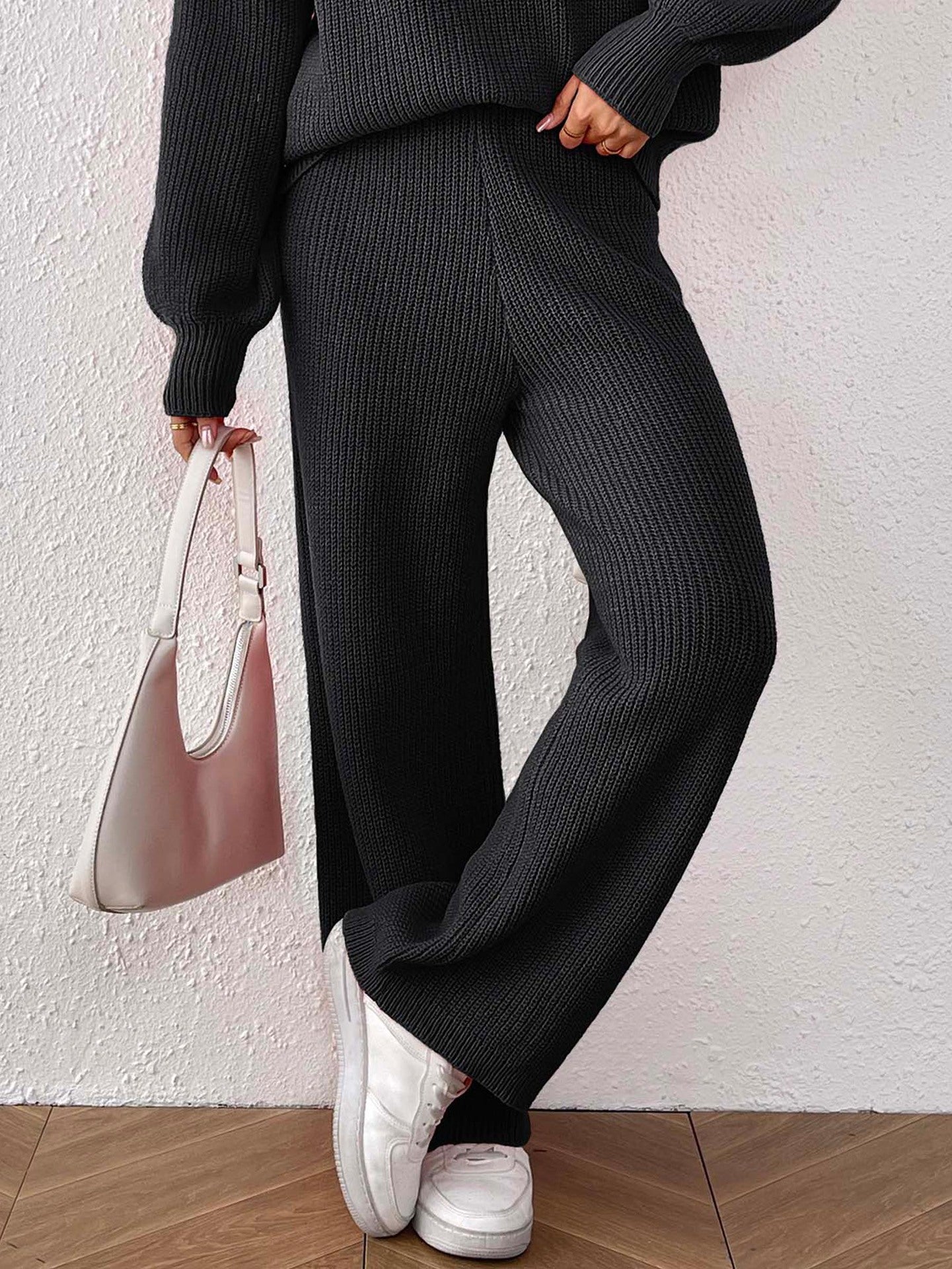 Women Pants Women Clothing Woven Autumn Winter Woollen Trousers Casual Straight Leg Wide Leg Pants Mid High Waist Warm Trousers