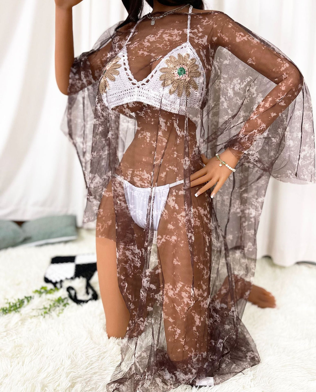 Irregular Asymmetric Sexy See Through Popular Color Mesh Beach Beach Cover Up