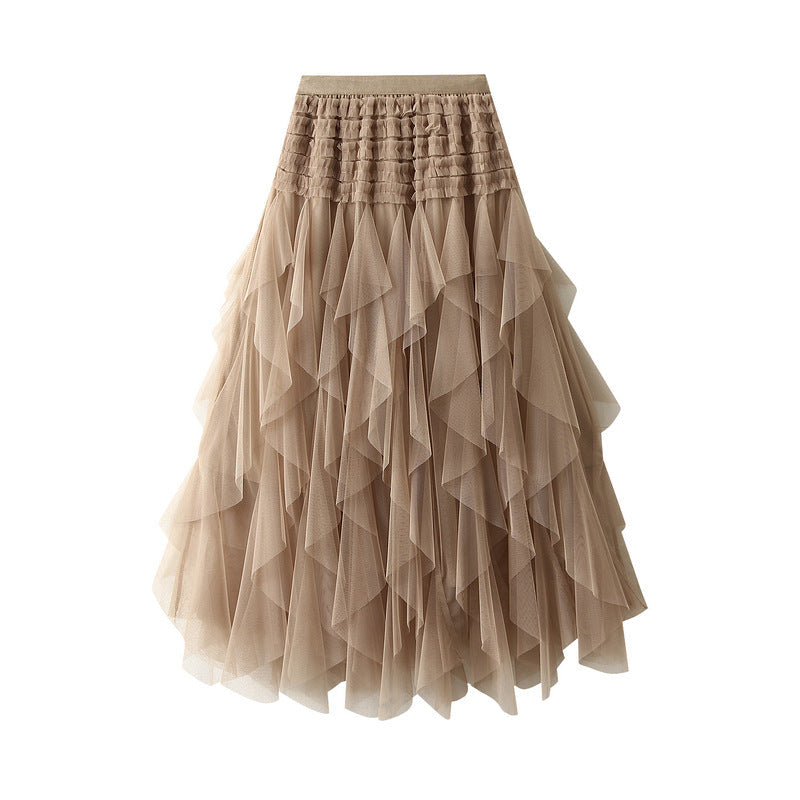 Mesh Anti Aging Super Fairy Slimming Pettiskirt Irregular Asymmetric Skirt Tiered Dress