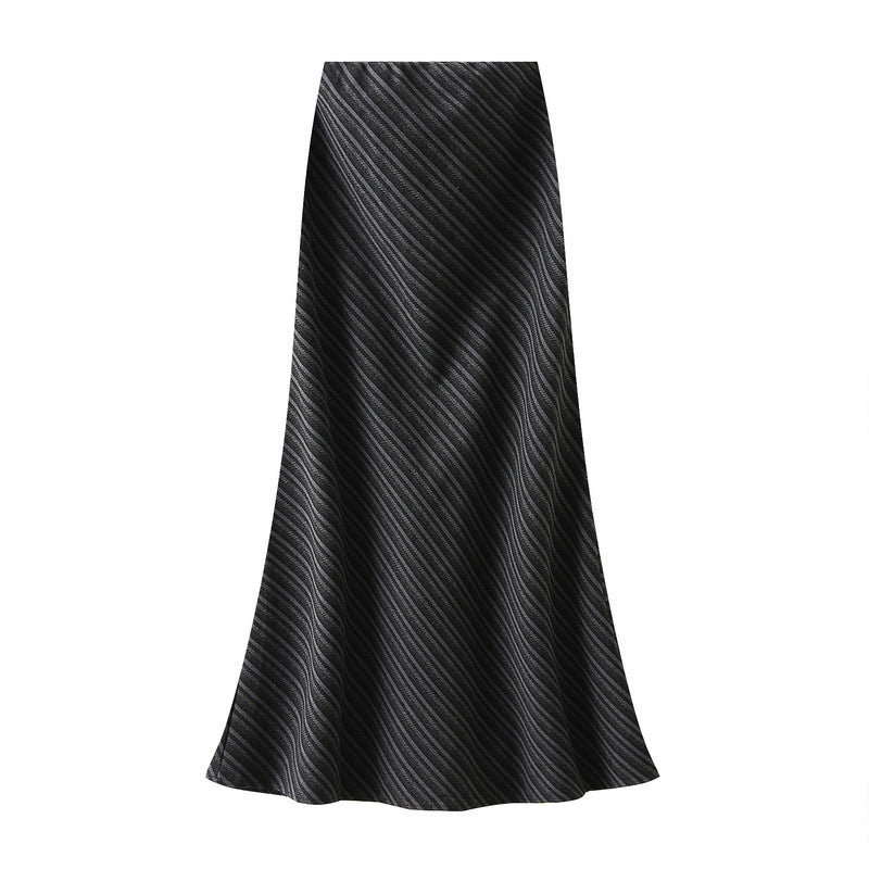 High Waist Slimming Skirt Women Fall Loose Diagonal Striped A line Sheath Skirt
