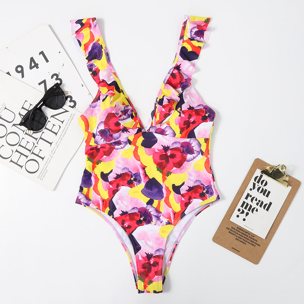 Lotus Leaf Flying Edge Women Triangle Swimsuit Bikini Swimsuit