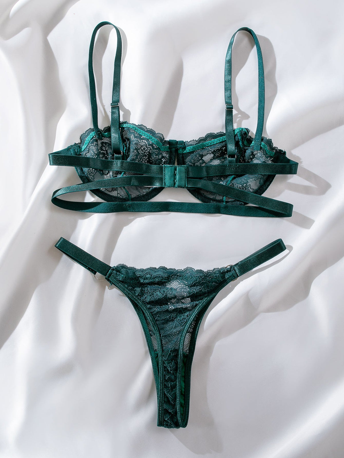 INS Internet Celebrity Lace Embroidery Mesh See through Sexy Lingerie 2 piece Set