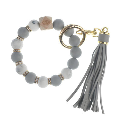 PU Tassel Keychain Women's Bag charm Silicone Beaded Keychain Wristlet Key Ring Bracelet Cute Car Key Chain Holder for Women Girls