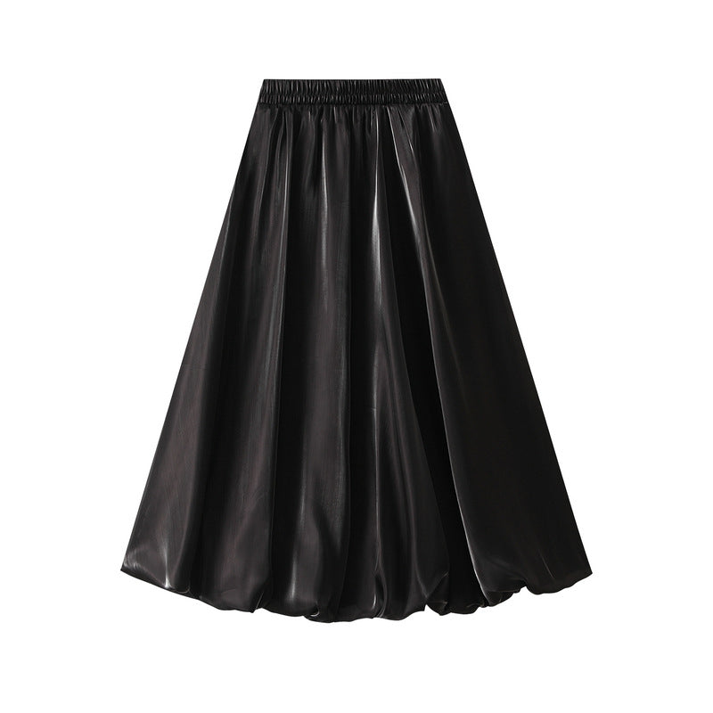 Bright Silk Pearl Bud Skirt Big Hem Skirt Women Gauze Skirt Long Skirt Light Luxury Lantern Umbrella Skirt