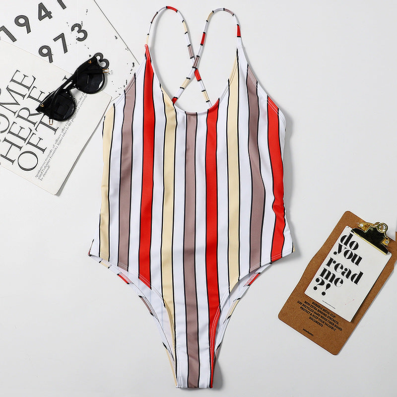 Rainbow Bar Women Siamese Triangle Bikini Swimsuit Beach Swimsuit