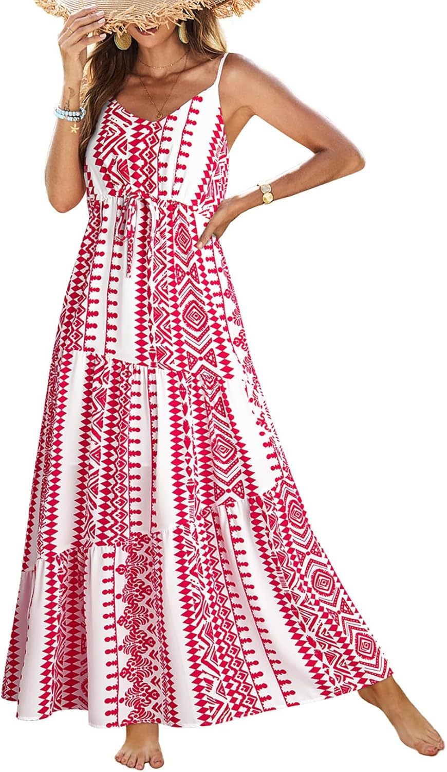 Summer Dress Casual Women's Bohemian Sleeveless Print Long Layered Long Dress Beach Dress