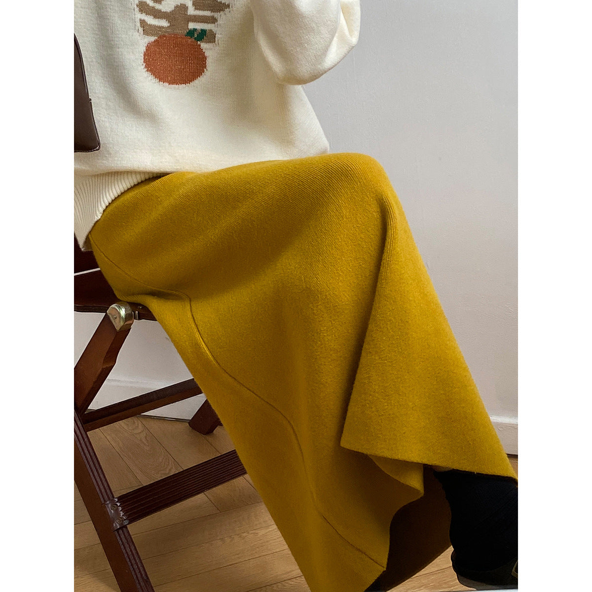 Knitted Skirt for Women Autumn Winter Niche A line High Waist Mid Length Knitted Skirt