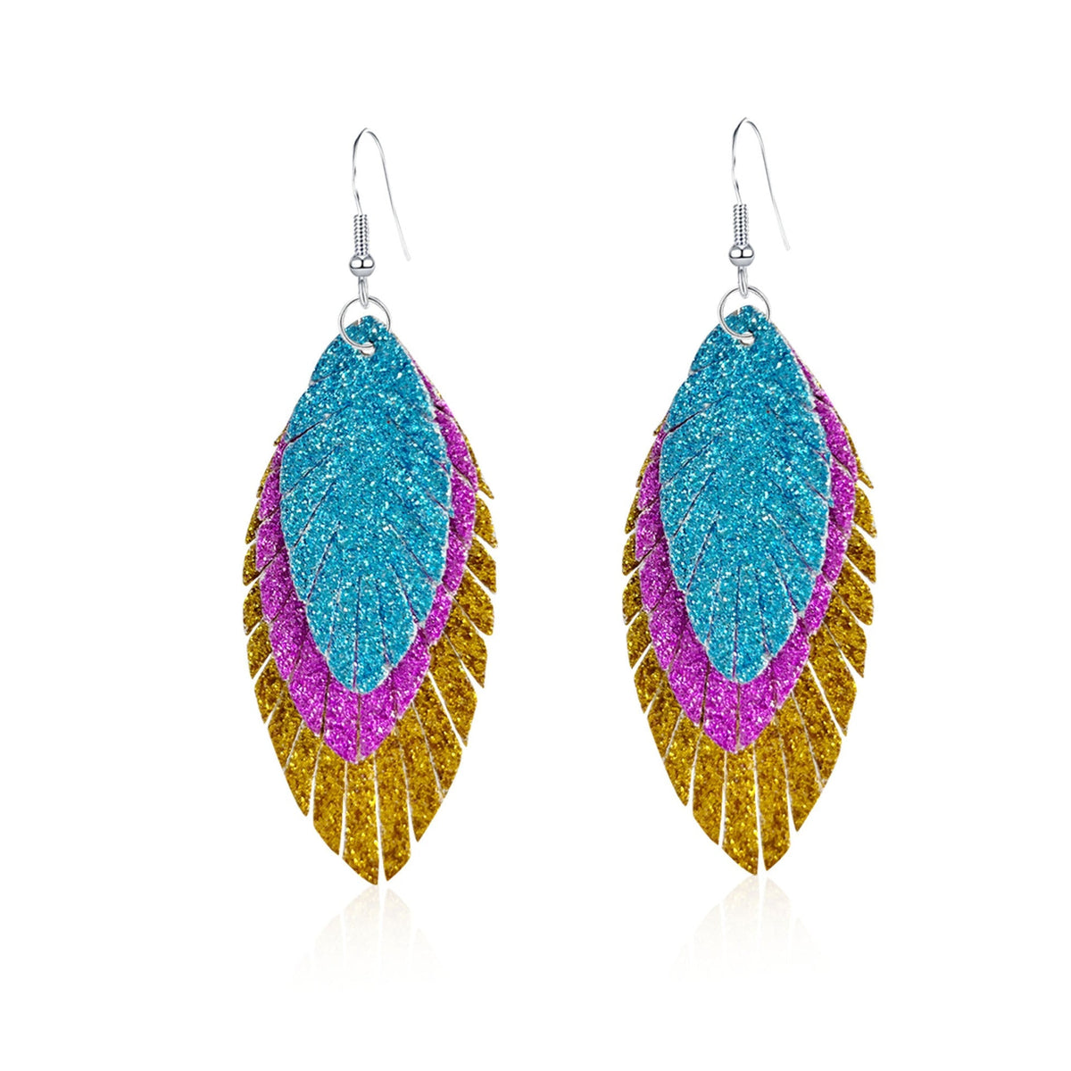 Bohemian Geometric Drop Earrings - Lightweight Feather, Leaf & Multi-Color Fringe Triple Tassel Dangles