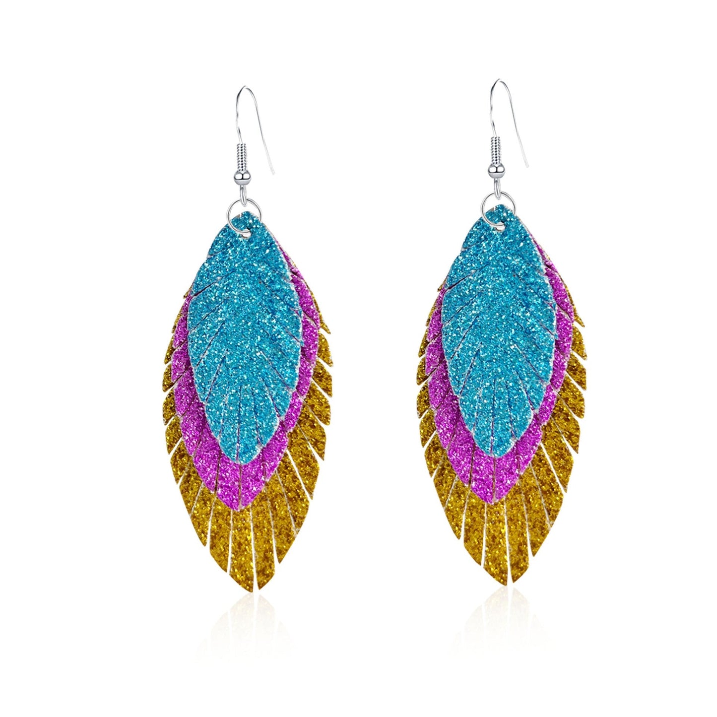 Bohemian Geometric Drop Earrings - Lightweight Feather, Leaf & Multi-Color Fringe Triple Tassel Dangles