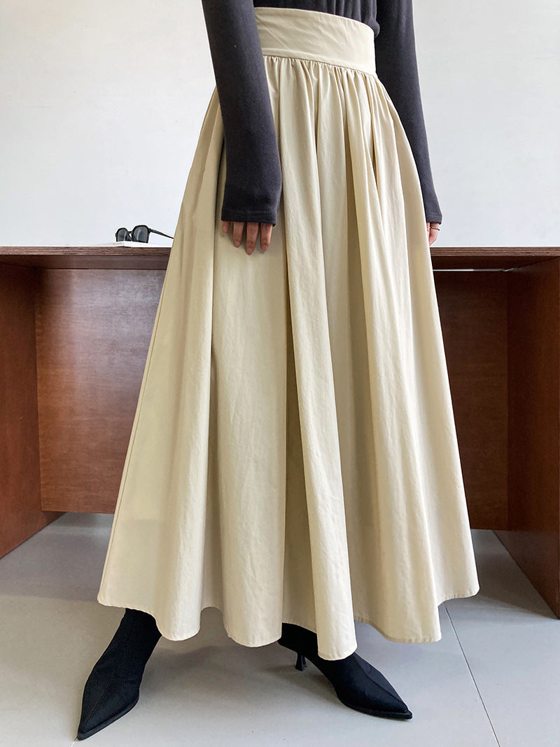 High Waist A line Pleated Skirt Long Skirt Spring Elegant High Sense Big Hem Umbrella Skirt