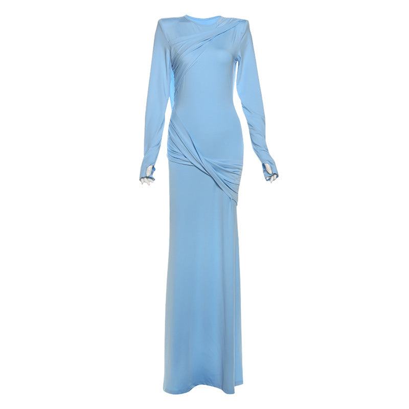 Autumn Sexy Slim Fit Backless Long Sleeve Solid Color Maxi Dress Dress Women Clothing