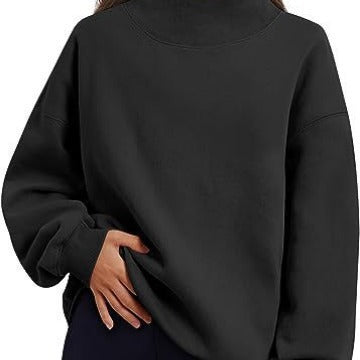 Women Autumn Winter Casual Fleece Shirt Women Thick Half Turtleneck Loose Sweatshirts