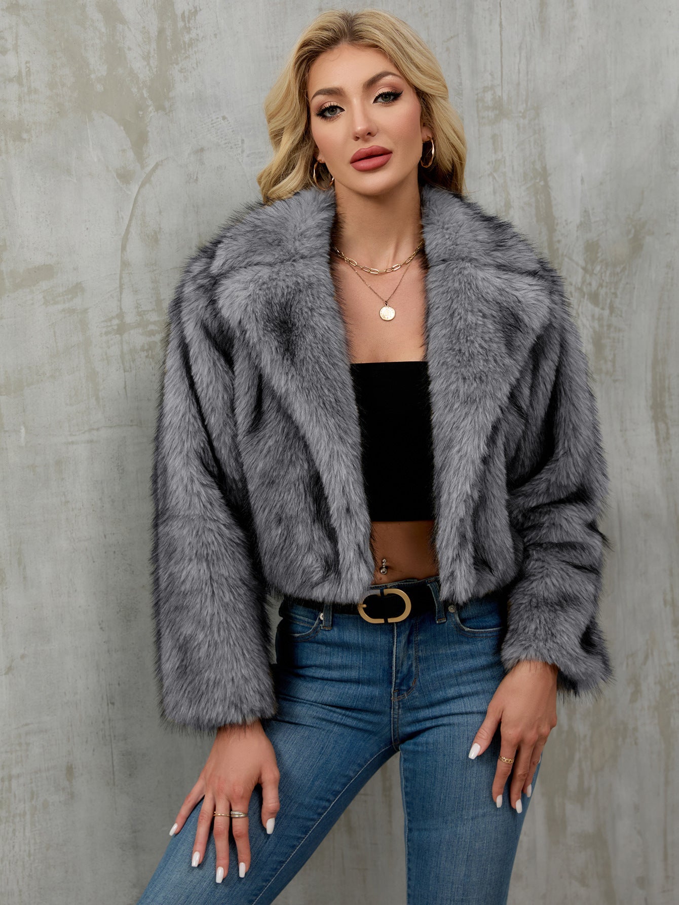 Women Clothing Best Seller in Autumn Winter Fur Collar Loose Artificial Fur Faux Fur Coat Short Cardigan