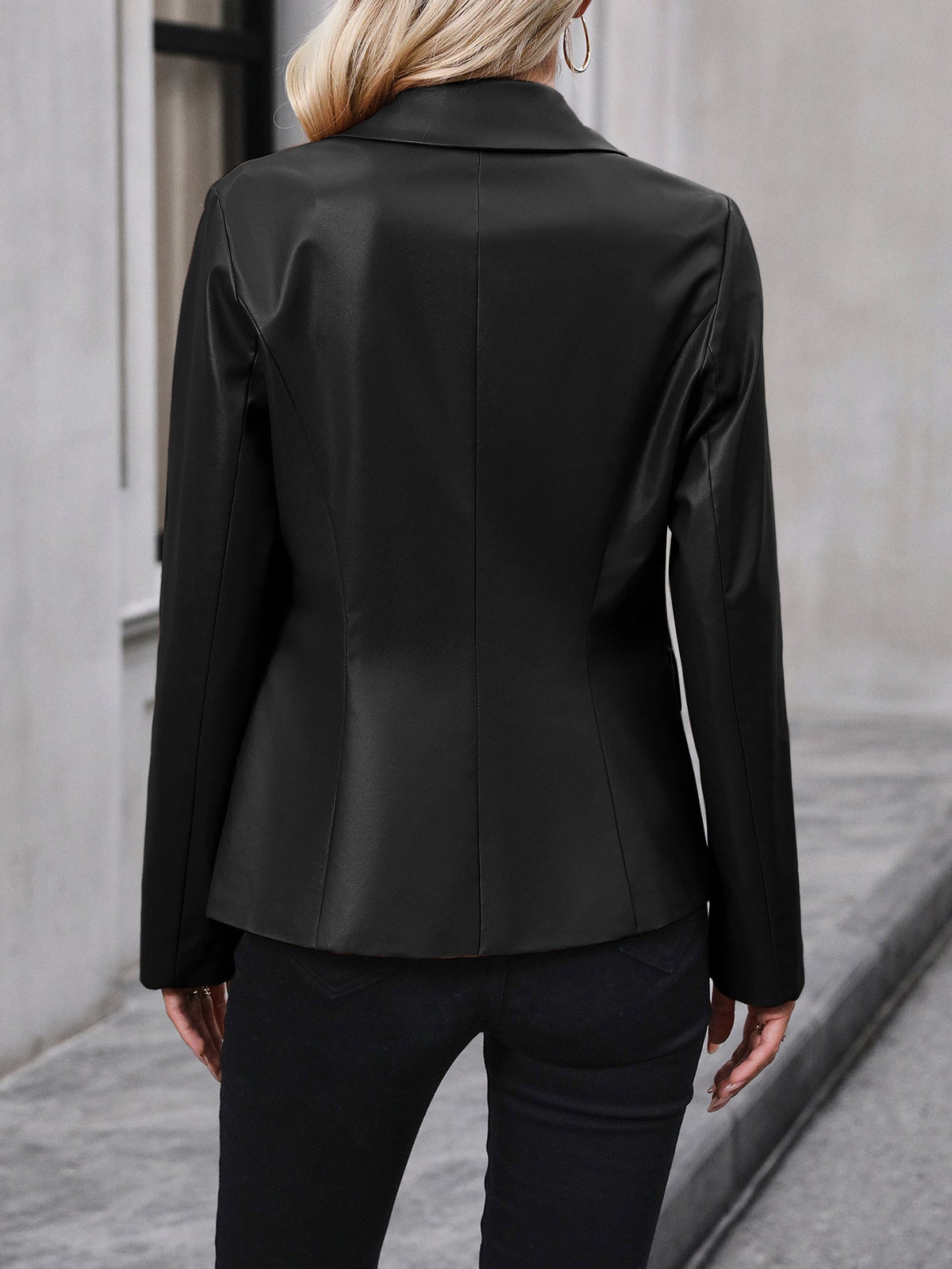Women Clothing Double Breasted Blazer Tops Faux Leather Motorcycle Leather Coat for Women