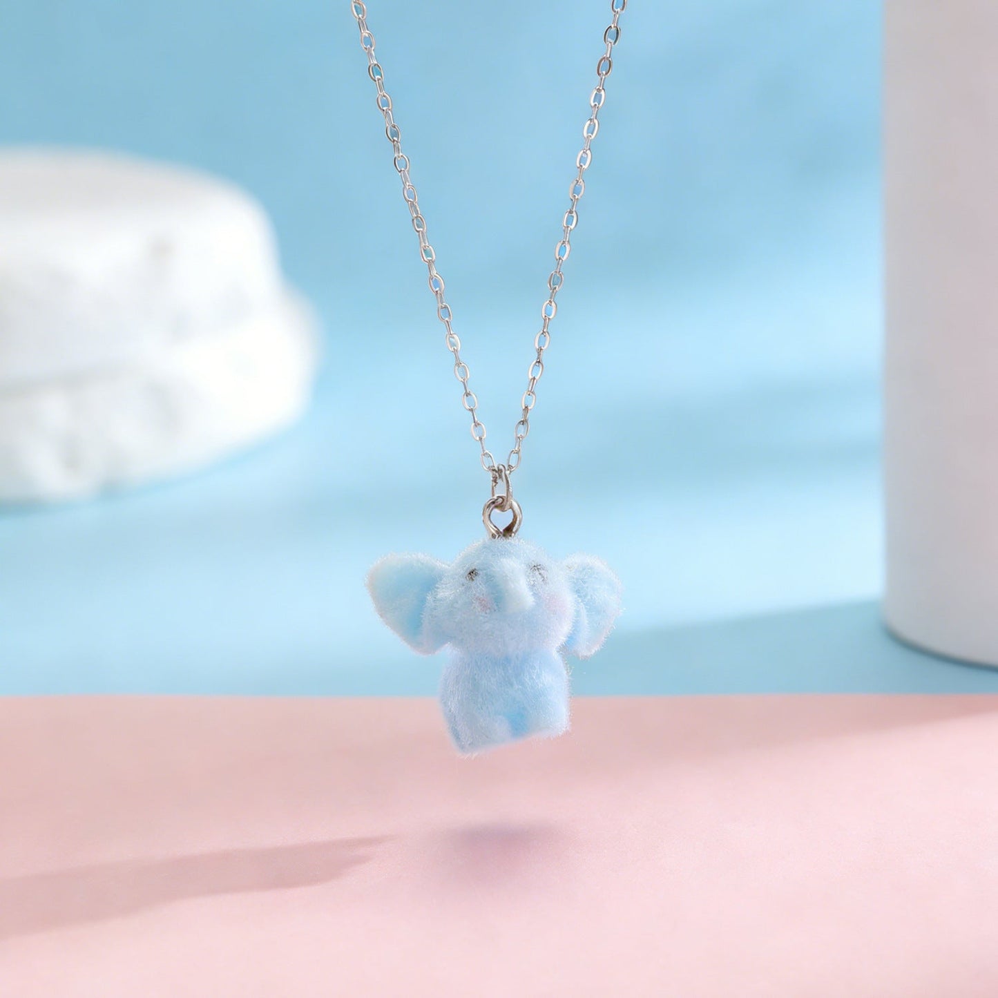 Cute 3D Flocked Resin Dog Pendant Necklace Autumn Winter Mini Animal Clavicle Chain