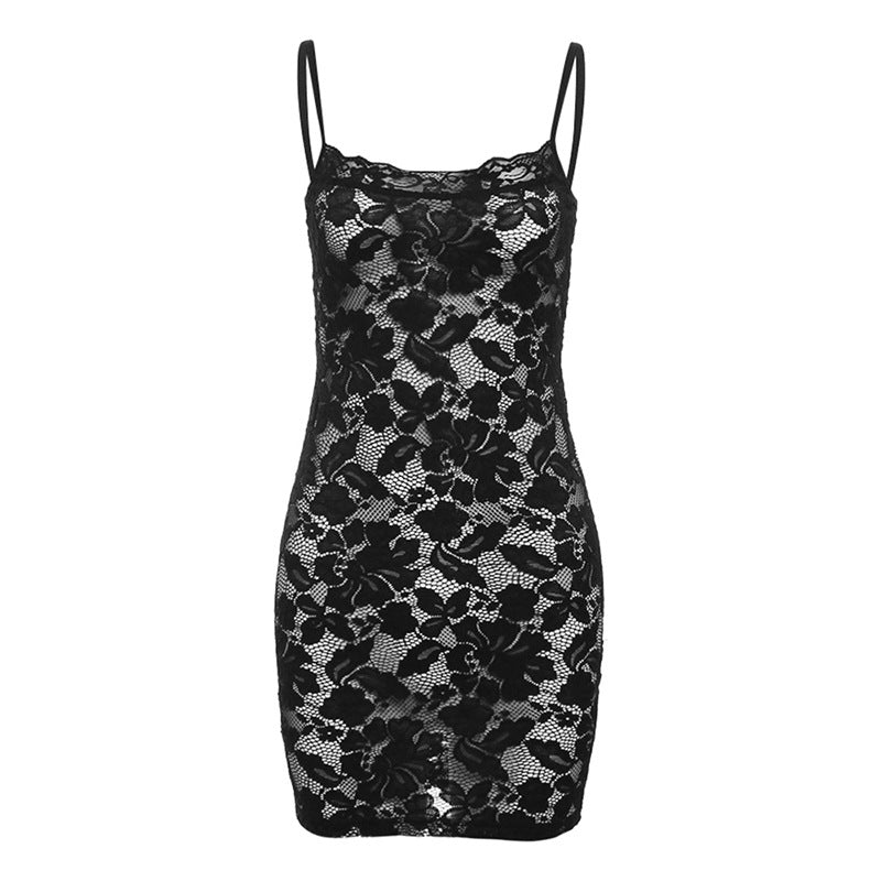 Fall Women Clothing Sexy Cutout Knitted Lace Strap Hip Wrapped Short Dress