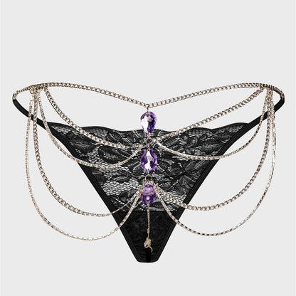 Sexy Spice Girls Nightclub Splicing Metal Gem Sex Thong Panties Women