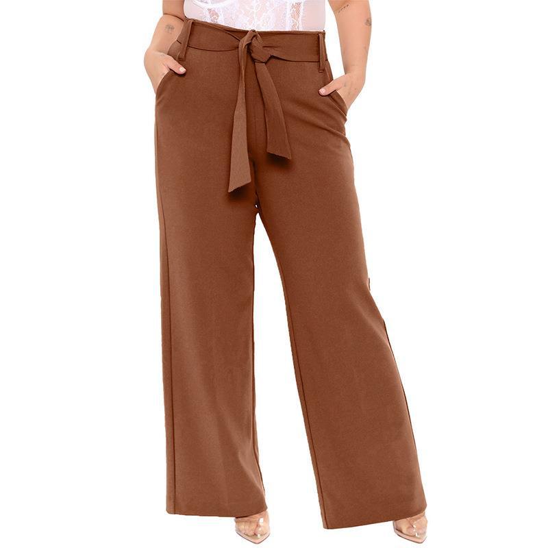 Belt Wide Leg Pants Women Spring Summer Solid Color Loose Casual Trousers Women