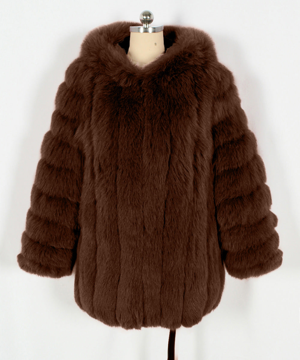 Autumn Winter Faux Fur Warm Plush Women Overcoat Faux Fur Jacket Environmental Protection Fur