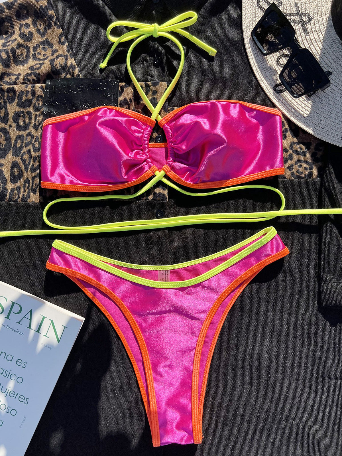Women Seperated Swimwear Metallic Glossy Bandage Sexy Bikini