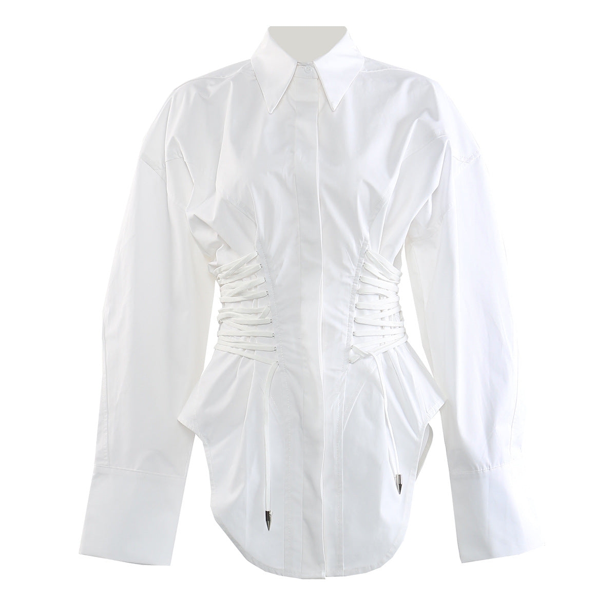 Spring Summer Tight Waist Thin Looking Cool Handsome Drawstring Shirt Shacket