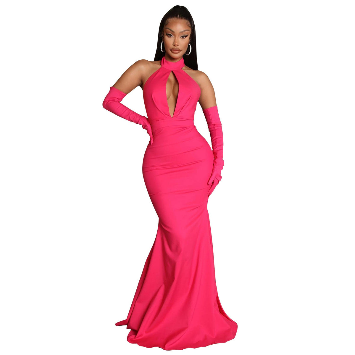 Autumn Winter Women Clothing Sexy Backless Cutout Halter Dress Women Without Gloves