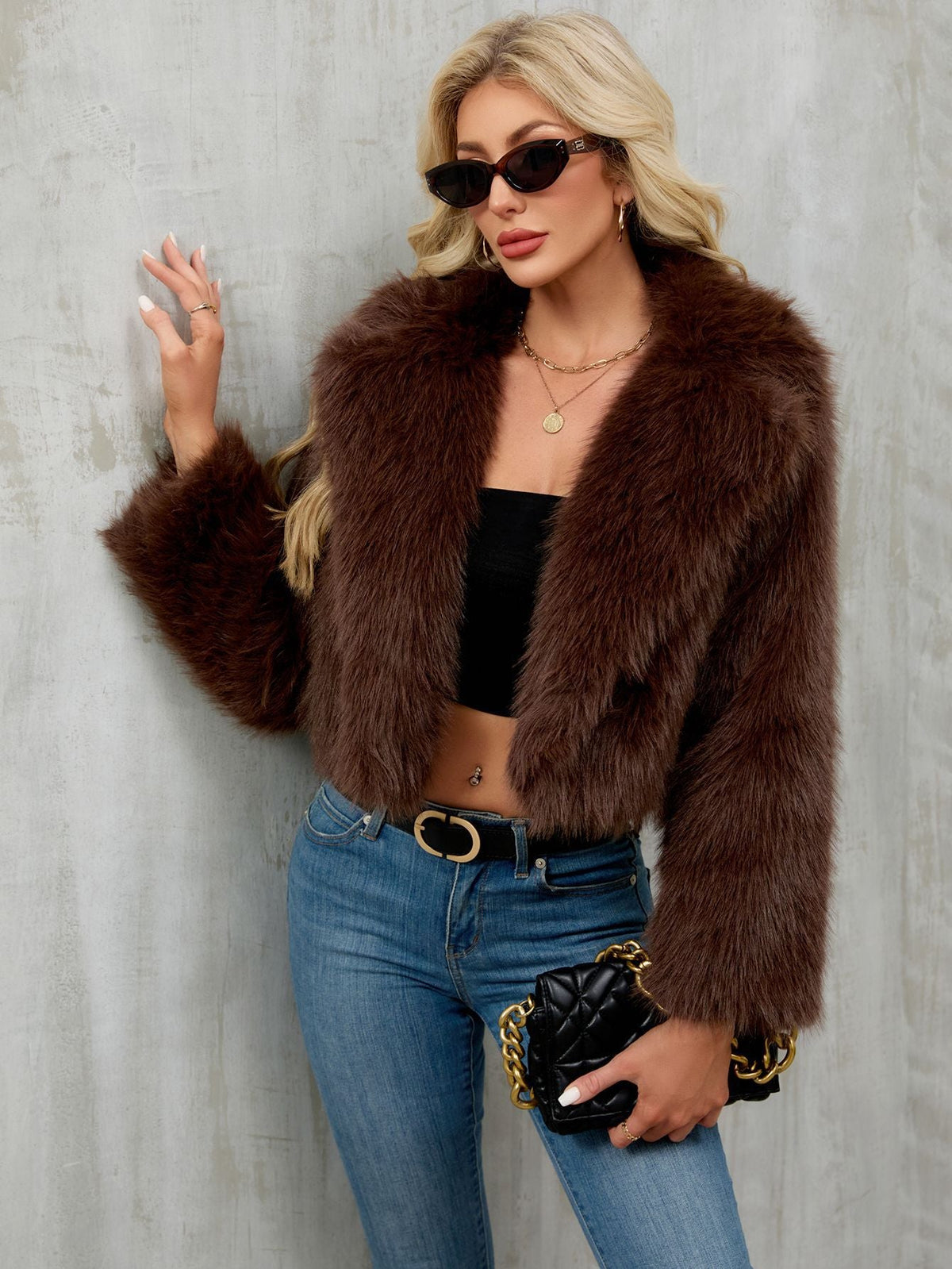 Autumn Winter Women Clothing Plush Short Jacket Faux Fur Coat Suit Collar Outer Coat