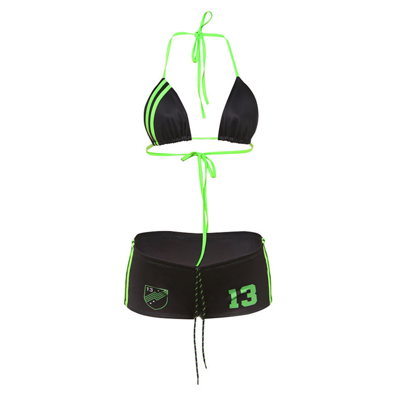 Spring Summer Women Clothing Sexy Halter Lace up Digital Printing Bikini Two Piece Sets