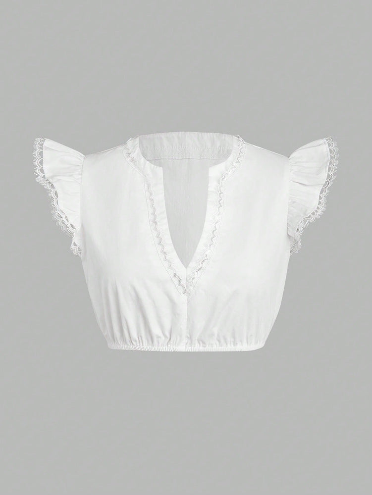 Beer Festival Ballet Ruffled Short Sleeves Lace Top