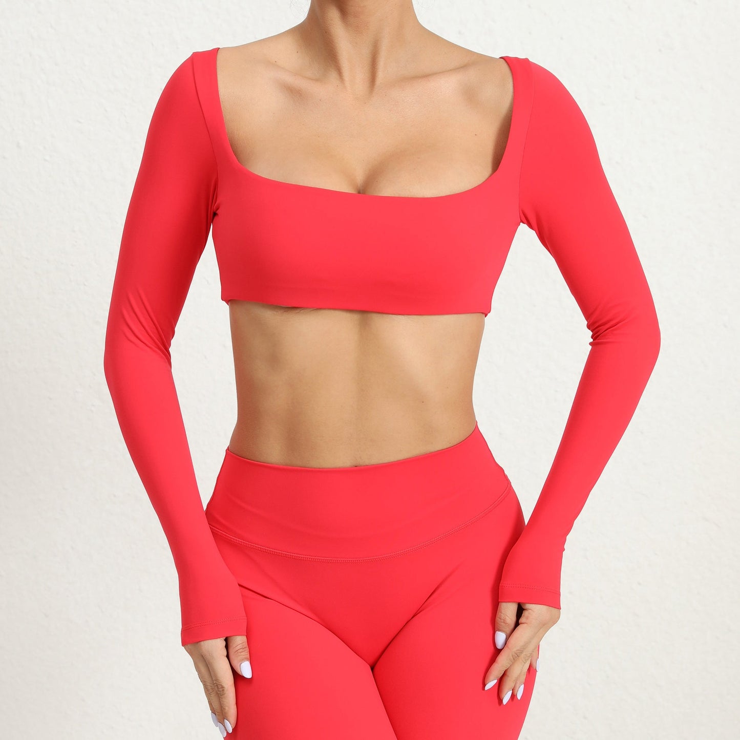 Square Collar With Chest Pad Long Sleeve Yoga Wear Outdoor Running Fitness Clothes Quick Drying Long Sleeved T Shirt Sports Top Women