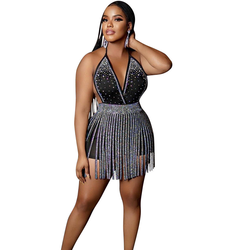 Summer Women Clothing Sexy Lace-up Nightclub Rhinestone Dress for Women